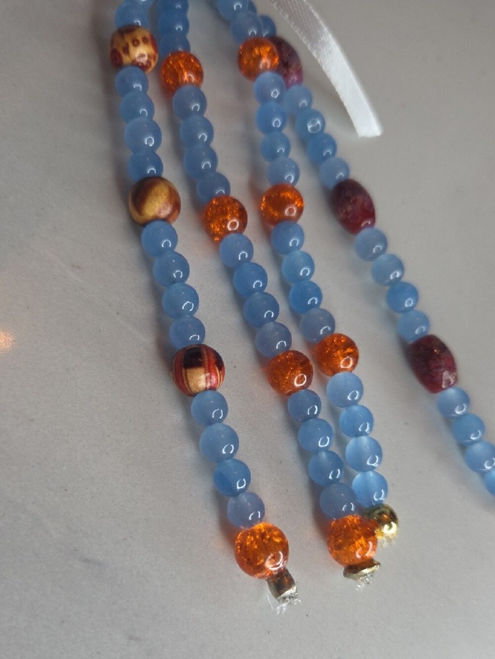 9 - Stone Handmade Blue Beaded Keychain Tassel with Orange Bag Charm - Picture 2 of 3